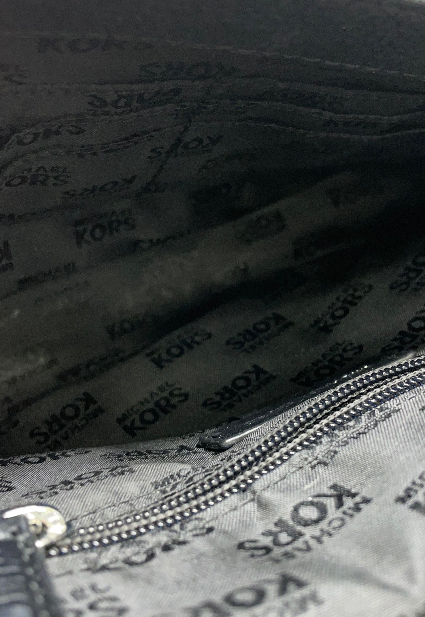 Michael Kors Grey Black Monogram MK Signature Crossbody Bag Silver Hardware