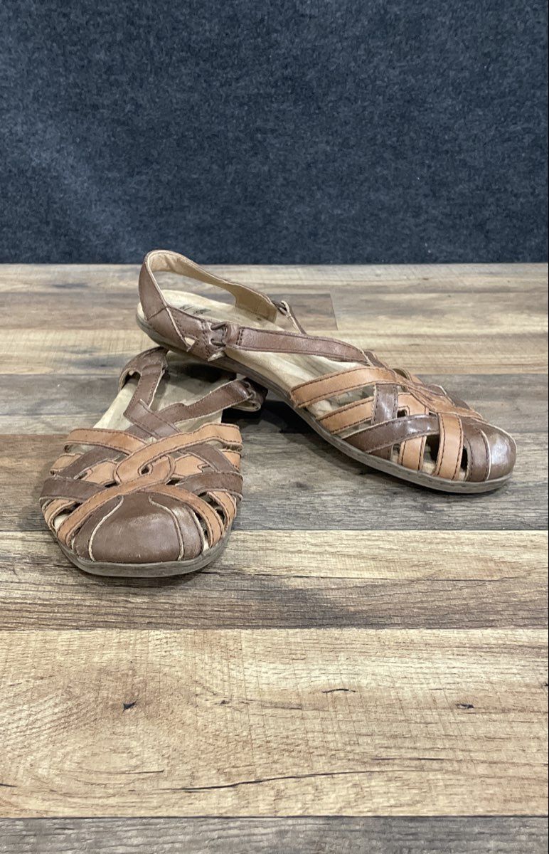 Earth Origins Belle Brielle Brown Fisherman Slingback Sandals Women's Size 9.5
