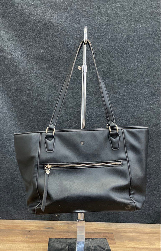 Liz Claiborne Black Faux Leather Tote Bag Shoulder Purse Silver Hardware