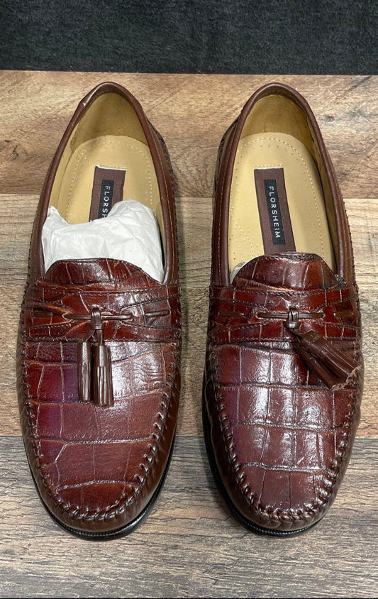 Florsheim Monza 11626 Cognac Croc Embossed Tassel Loafers Mens Size 8 D