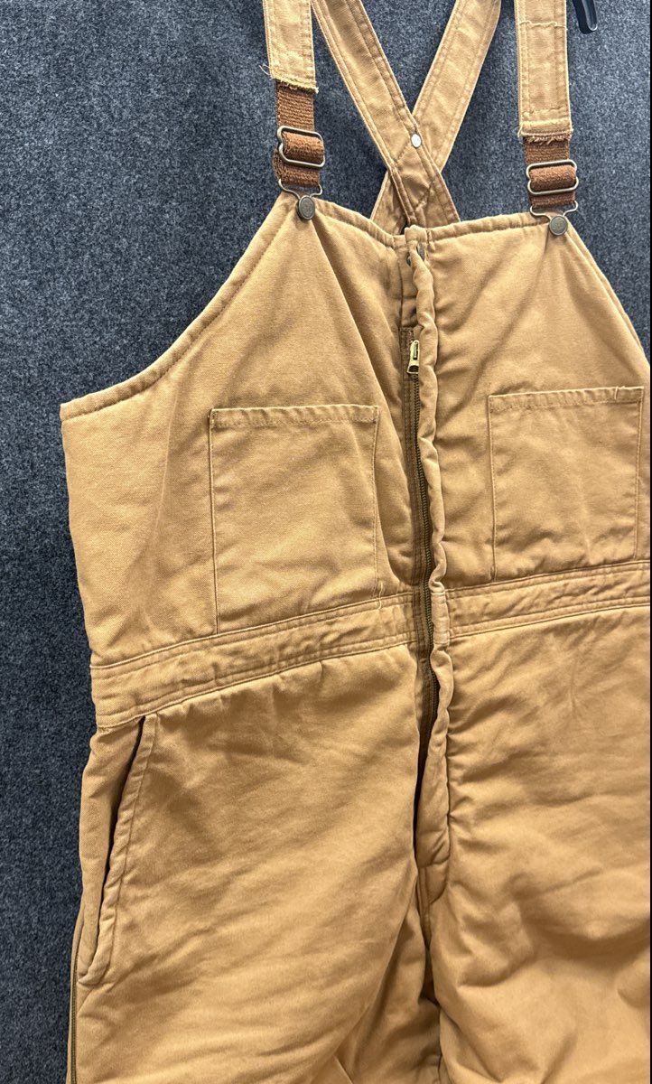 Walls Men's Brown Insulated Duck Bib Overalls Quilt Lined Leg Zips