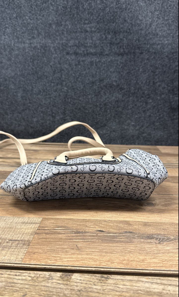 GUESS Grey Black Monogram Canvas Satchel Handbag Crossbody Bag Leopard Lining
