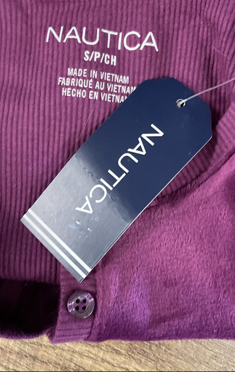 Nautica Women's Plum Velour Stretch Henley Long Sleeve Shirt NWT Size S