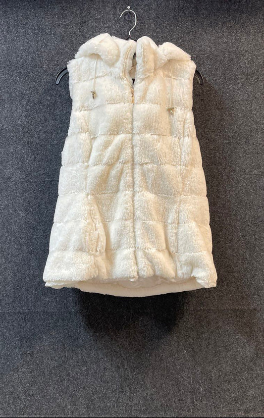 Liz Claiborne Women's White Faux Fur Hooded Quilted Puffer Vest Sz L