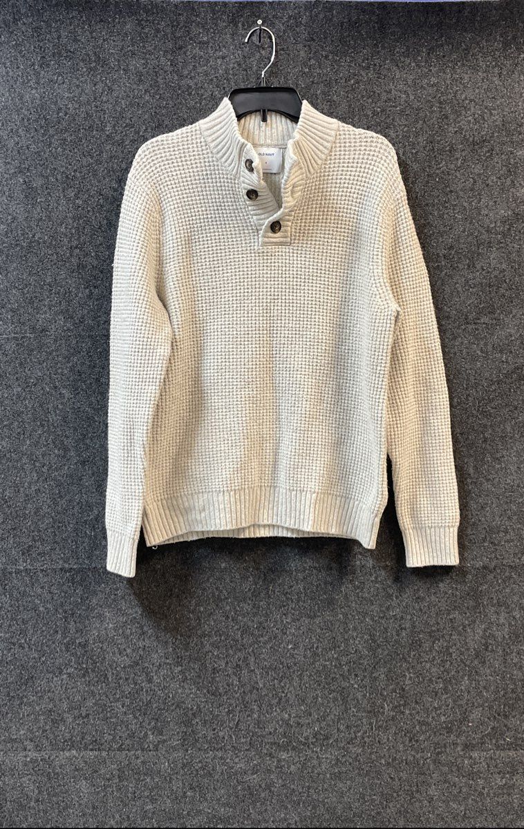 Old Navy Men's Grey Waffle Knit 3-Button Mock Neck Sweater Sz Medium