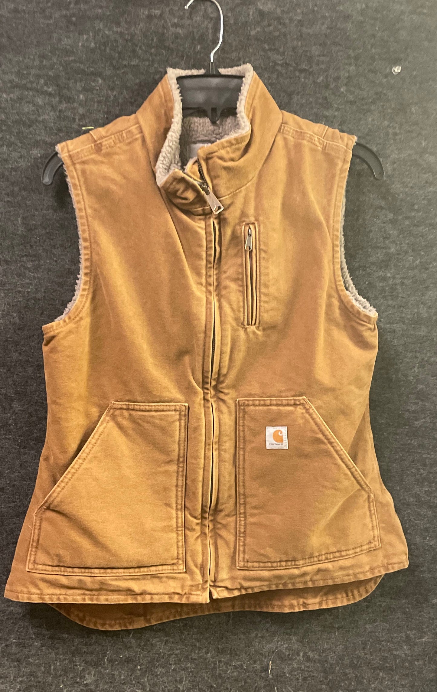 Carhartt Mock Neck Sherpa Lined Duck Canvas Workwear Vest Brown Sz XS (0/2)