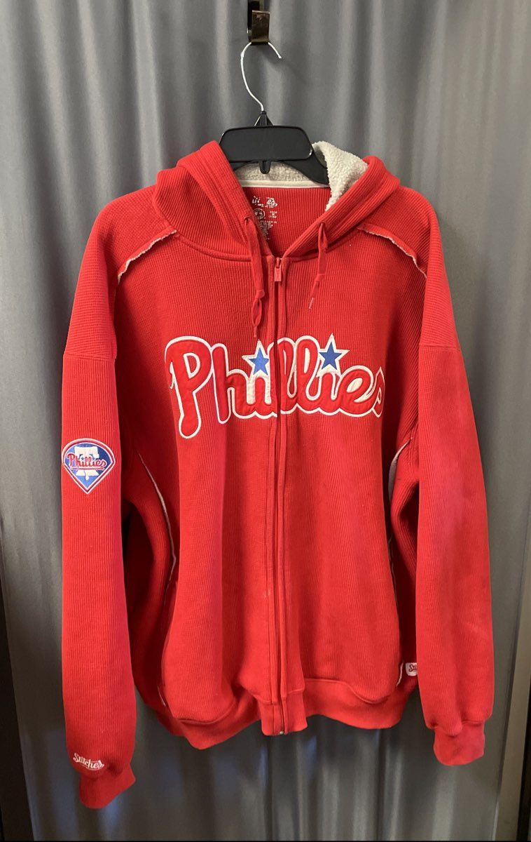 Stitches Men's Philadelphia Phillies Red Waffle Knit Thermal Full Zip Hoodie XL