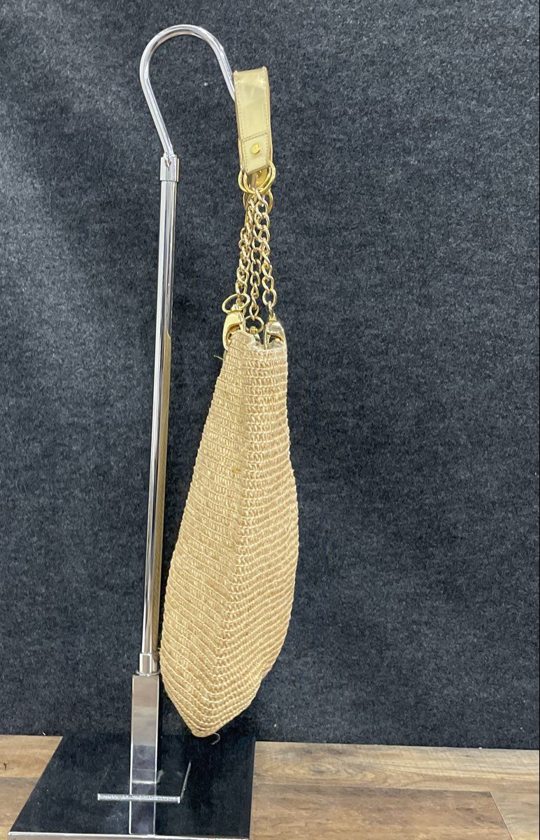 Unbranded Gold Woven Straw Tote Metallic Chain Link Shoulder Bag
