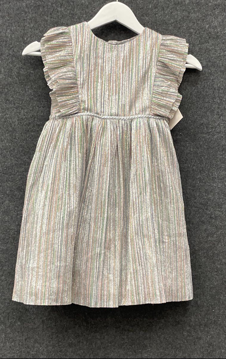 Pippa & Julie Girls Silver Multicolor Striped Ruffle Party Dress NWT Size 6