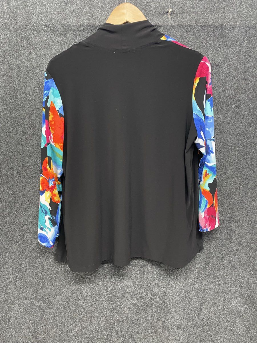 Alfred Dunner Women's Black Floral Studded Mock Neck Twin Set Top Sz S