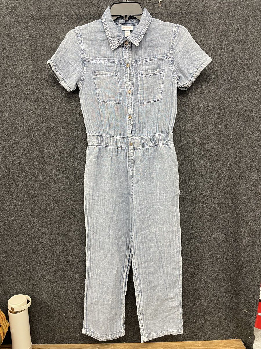 Cat & Jack Girls Blue Chambray Short Sleeve Button Front Jumpsuit Sz L 10/12