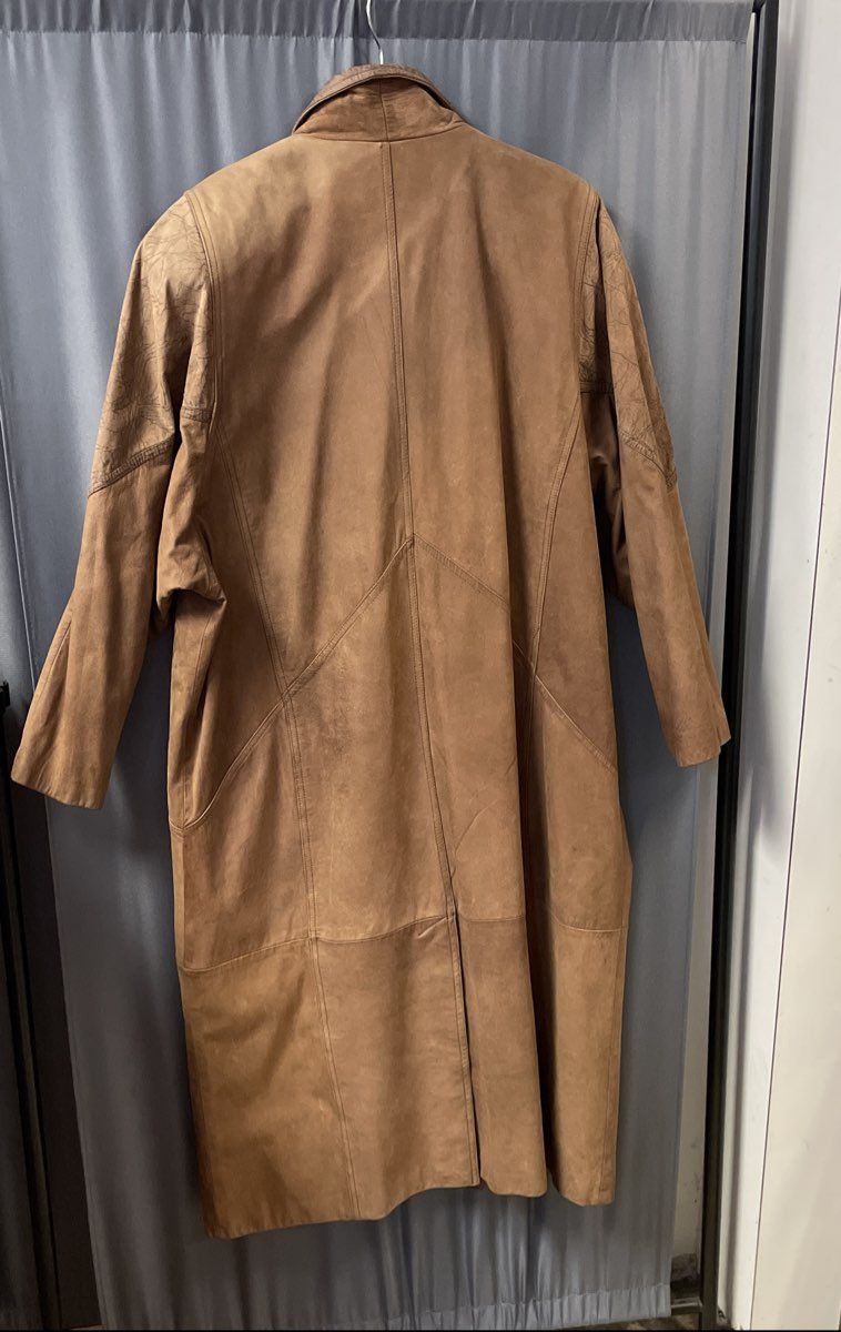 Vintage 90s G-III Men's Brown 100% Leather Long Trench Overcoat Sz 3X