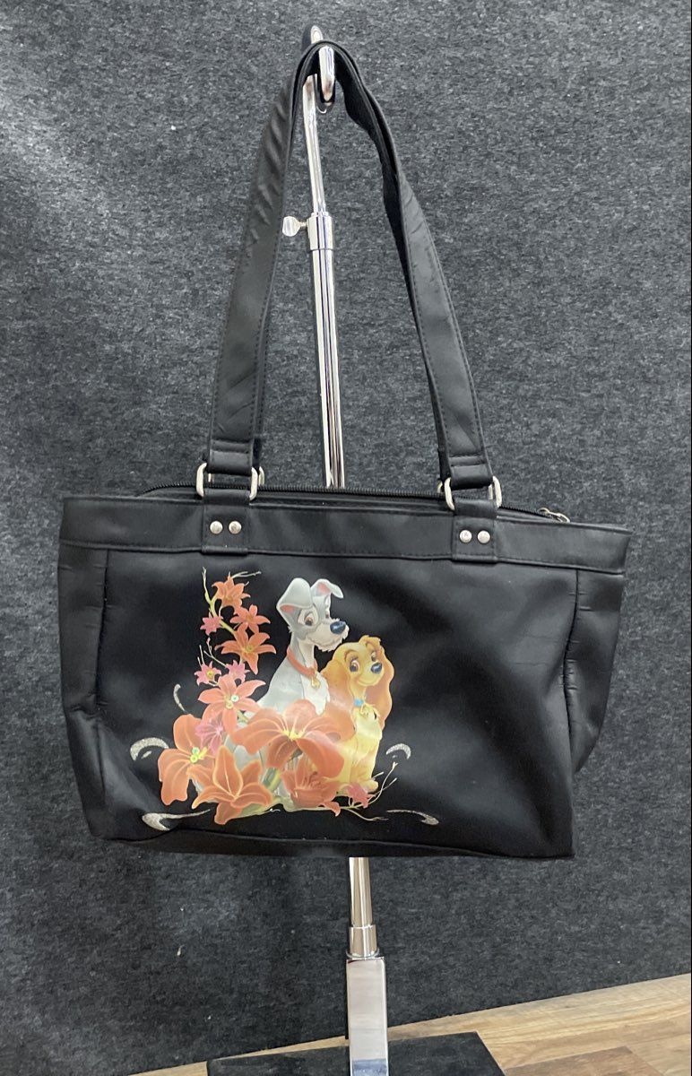 Disney Lady and the Tramp Black Fabric Floral Graphic Shoulder Bag Tote