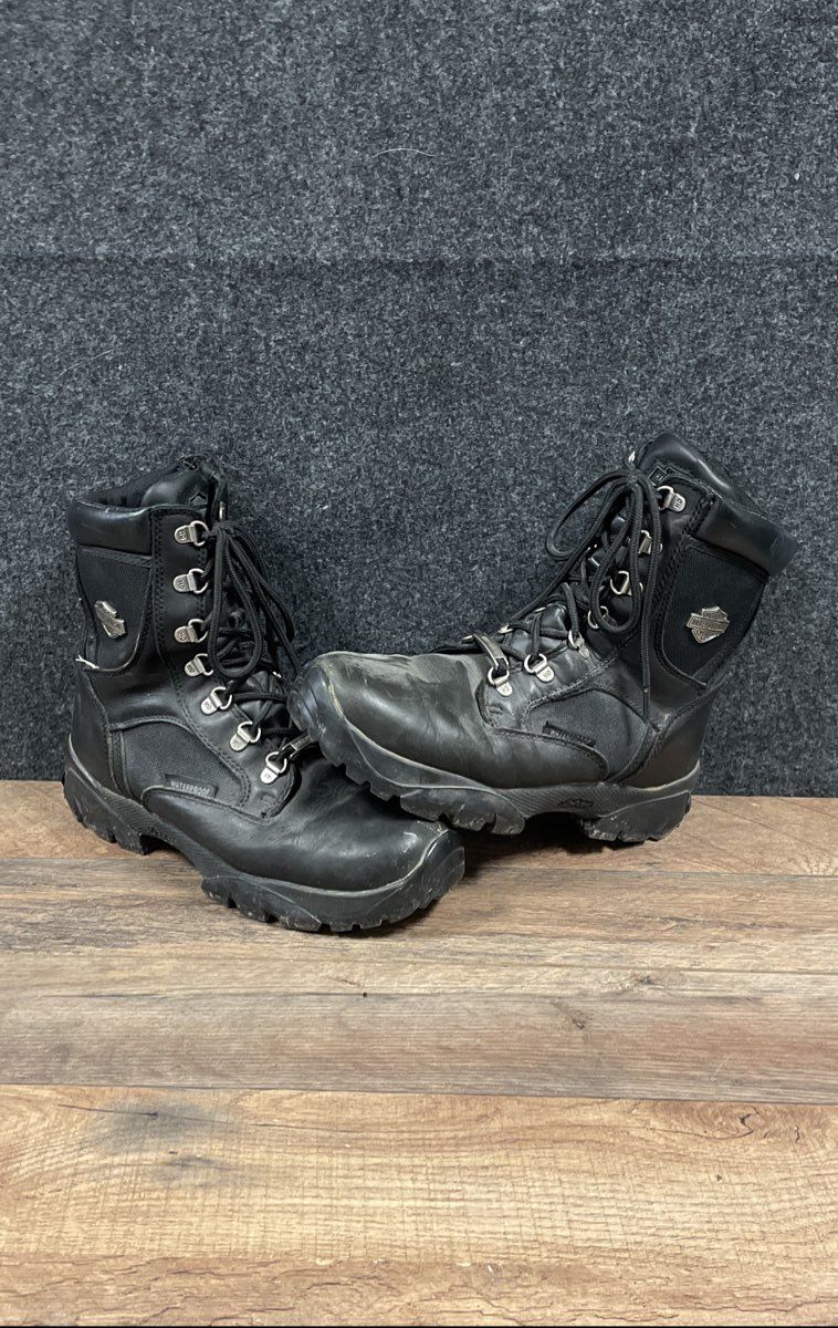 Harley Davidson Black Leather Waterproof Riding Boots Side Zip Size 8