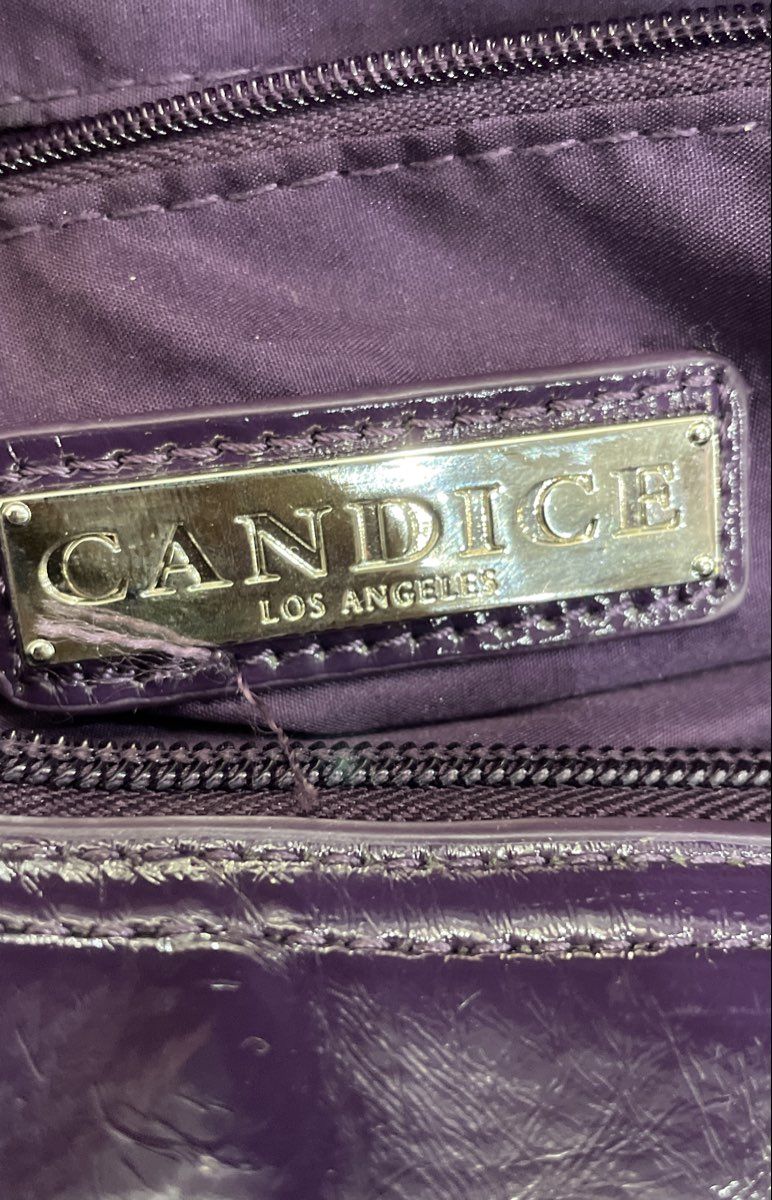 Candice Los Angeles Purple Abstract Leather Satchel Shoulder Bag Silver Hardware