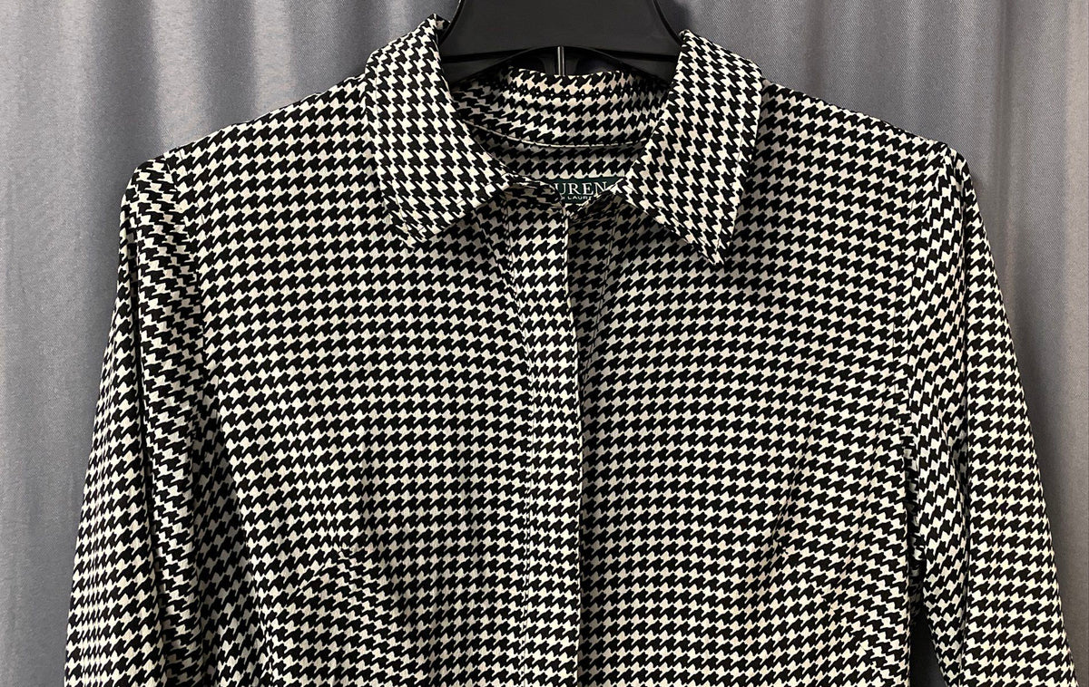 Lauren Ralph Lauren Women's Black White Houndstooth Pockets Shirtdress Sz 10