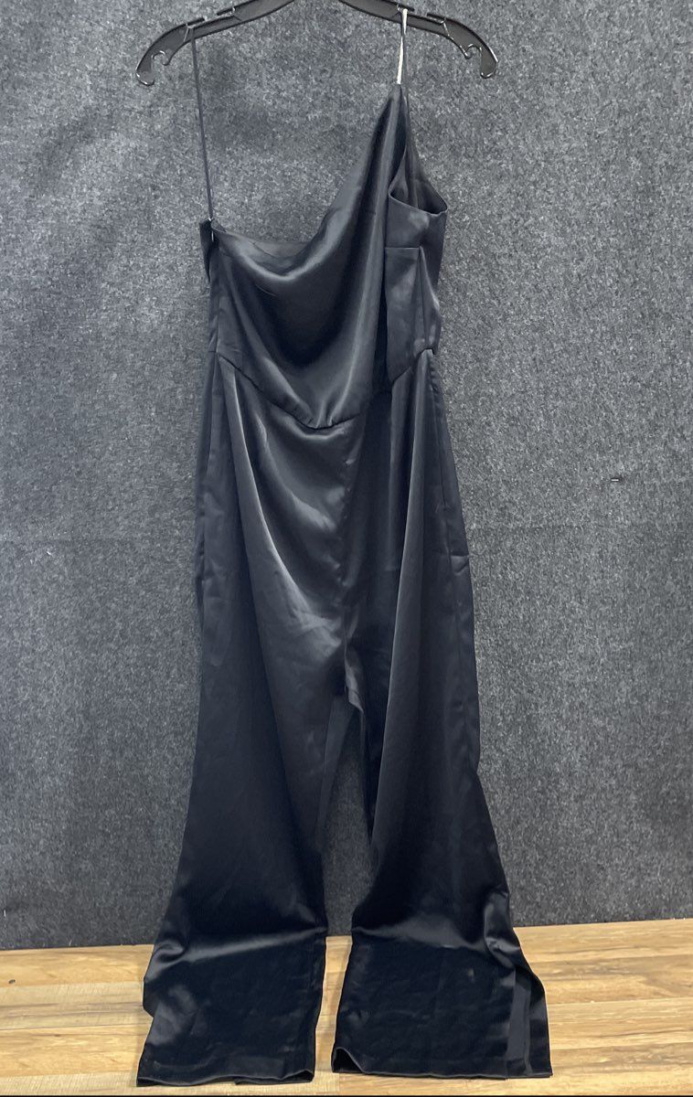 H&M Women's Black Satin One Shoulder Wide Leg Jumpsuit NWT Sz M