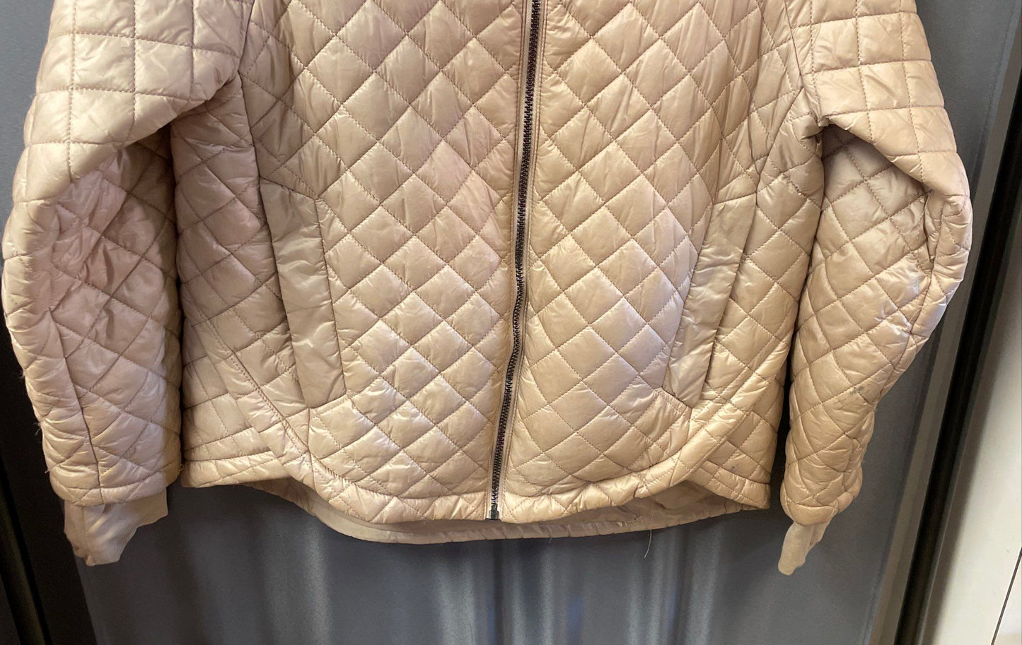 BCBGMAXAZRIA Women's Tan Quilted Puffer Jacket Hooded Eco-Friendly Fill Sz M