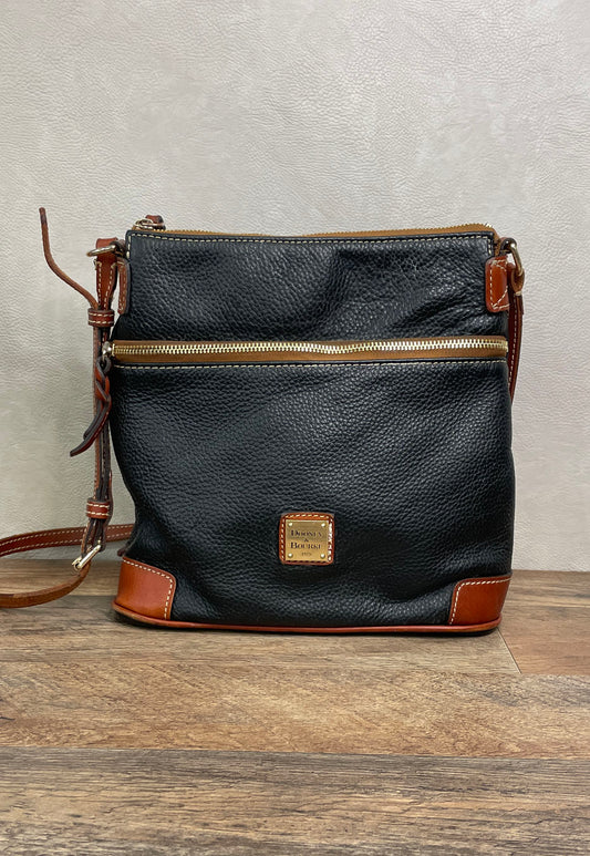 Dooney & Bourke Black Pebbled Leather Janine Crossbody Bag Gold Hardware
