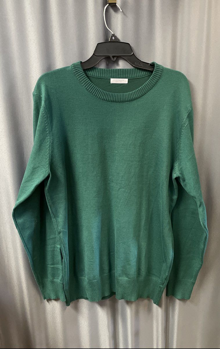Coofandy Men's Green Crewneck Sweater Ribbed Knit Polyester Pullover Sz L