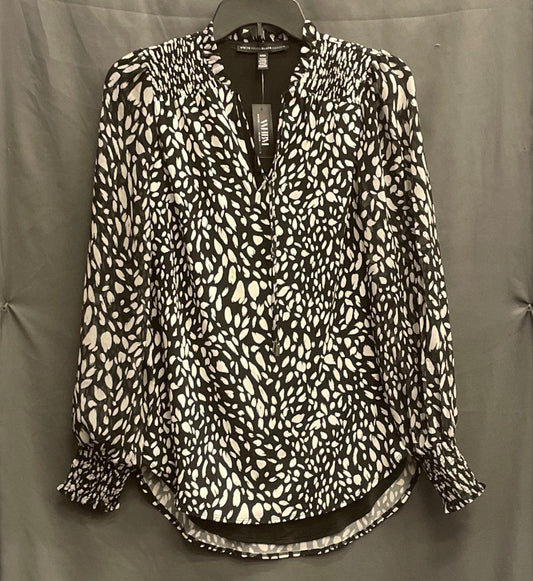 White House Black Market Womens MJ Tunic Blouse Black Dappled Smocked XXS NWT