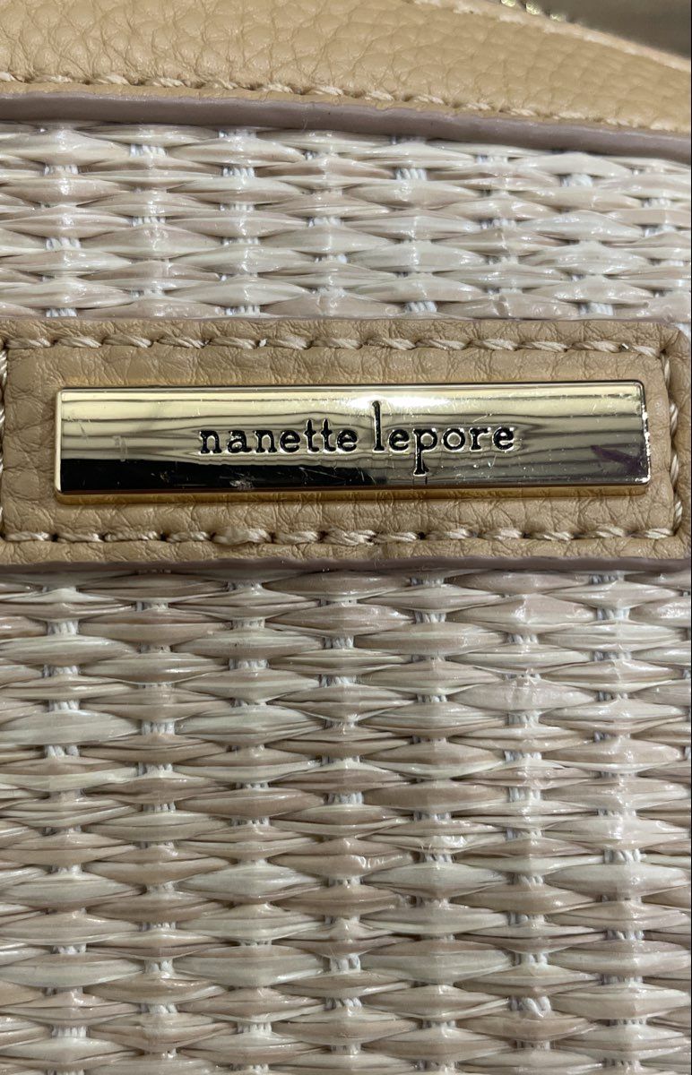 Nanette Lepore Tan Woven Leather Wristlet Clutch Bag Gold Tone Hardware
