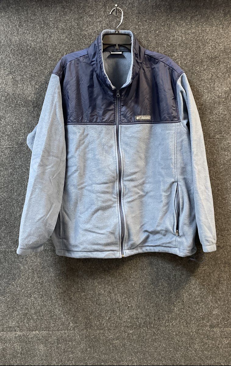 Columbia Blue Navy Hybrid Fleece Full Zip Jacket Nylon Yoke Sz 3X