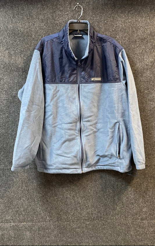 Columbia Blue Navy Hybrid Fleece Full Zip Jacket Nylon Yoke Sz 3X