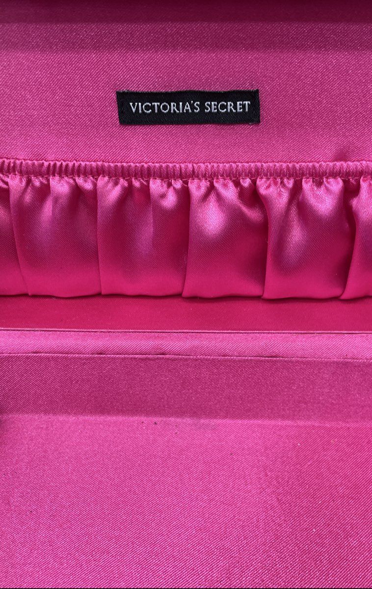 Vintage Victoria's Secret Denim Jewelry Box Travel Case Organizer Blue Pink Y2K