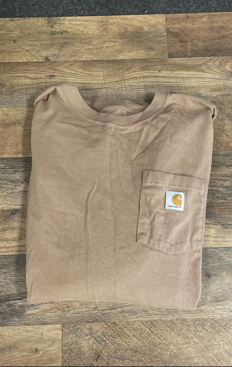 Carhartt Men's Heavyweight Long Sleeve Pocket T-Shirt Brown Loose Fit Sz XL