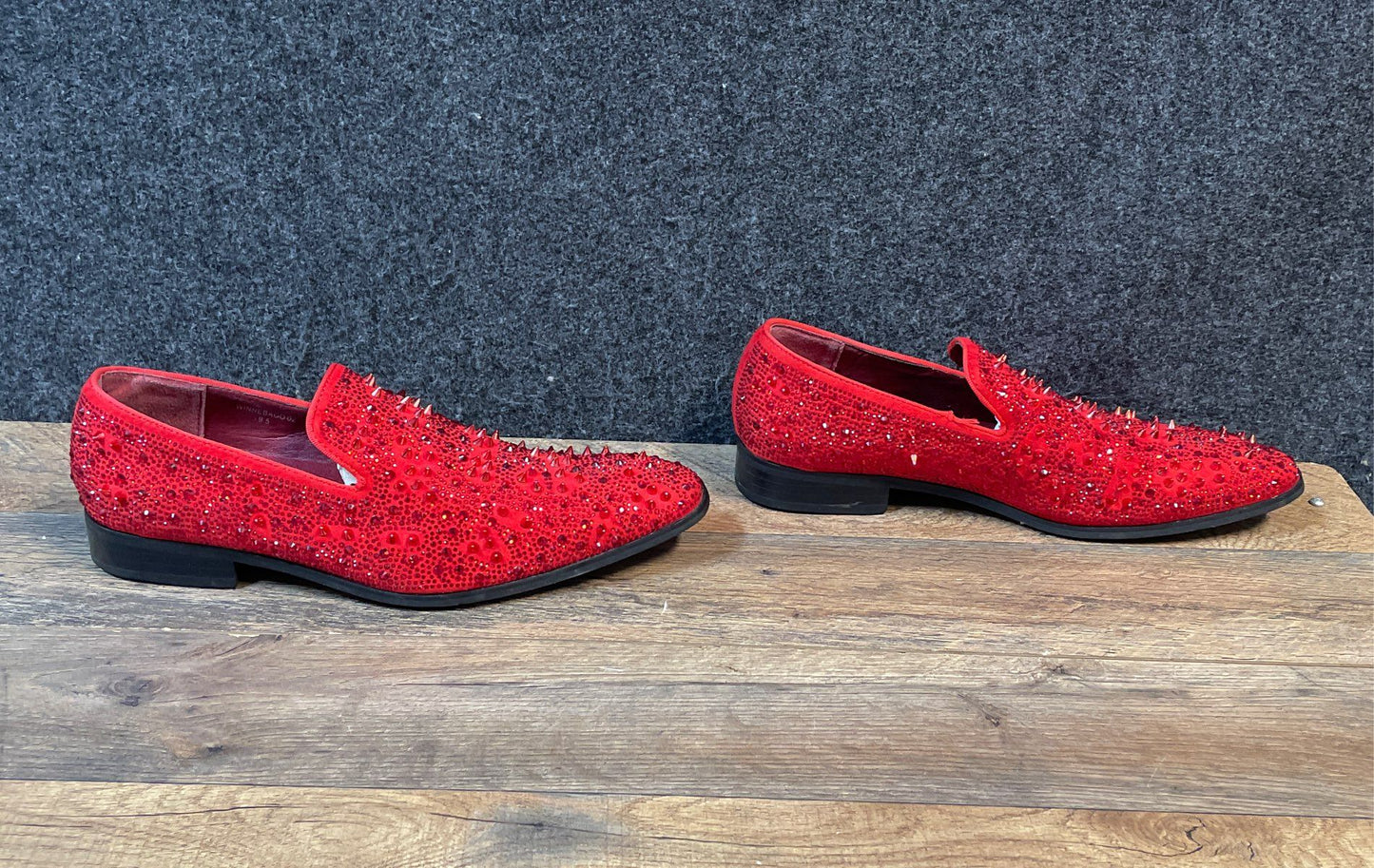 Parrazo Winnebago 02 Red Crystal Spiked Loafers Slip On Dress Shoes Size 9.5