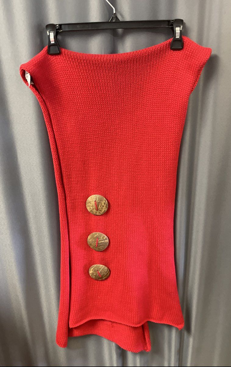 Katie Todd Women's Red 100% Cotton Chunky Knit Cardigan Scarf Large Buttons OS
