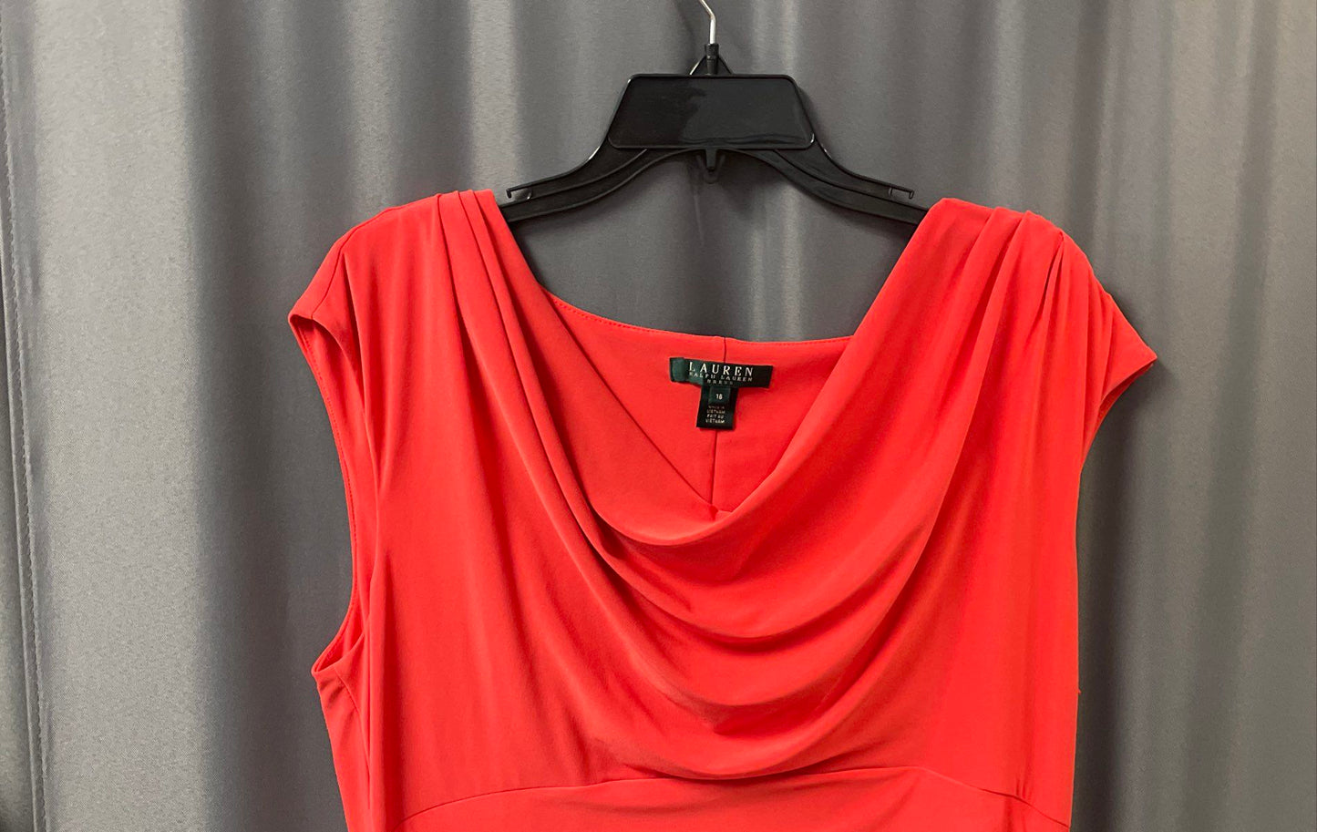 Lauren Ralph Lauren Women's Coral Cowl Neck Side Ruched Jersey Dress Size 16