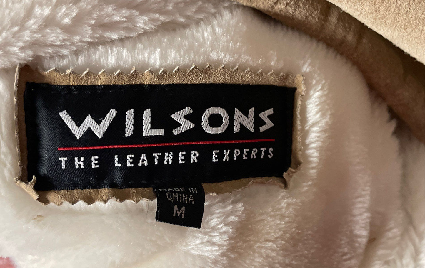 Vintage 90s Wilsons Leather Women's Tan Faux Fur Trim Shearling Style Coat Sz M