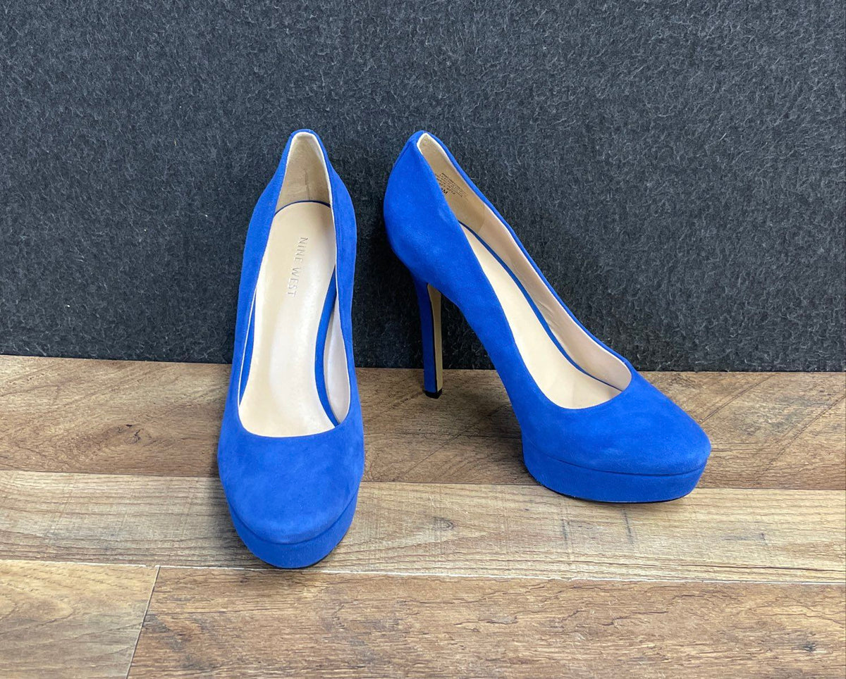Nine West Antonia Royal Blue Suede Platform Pump Heels Women's Size 8M
