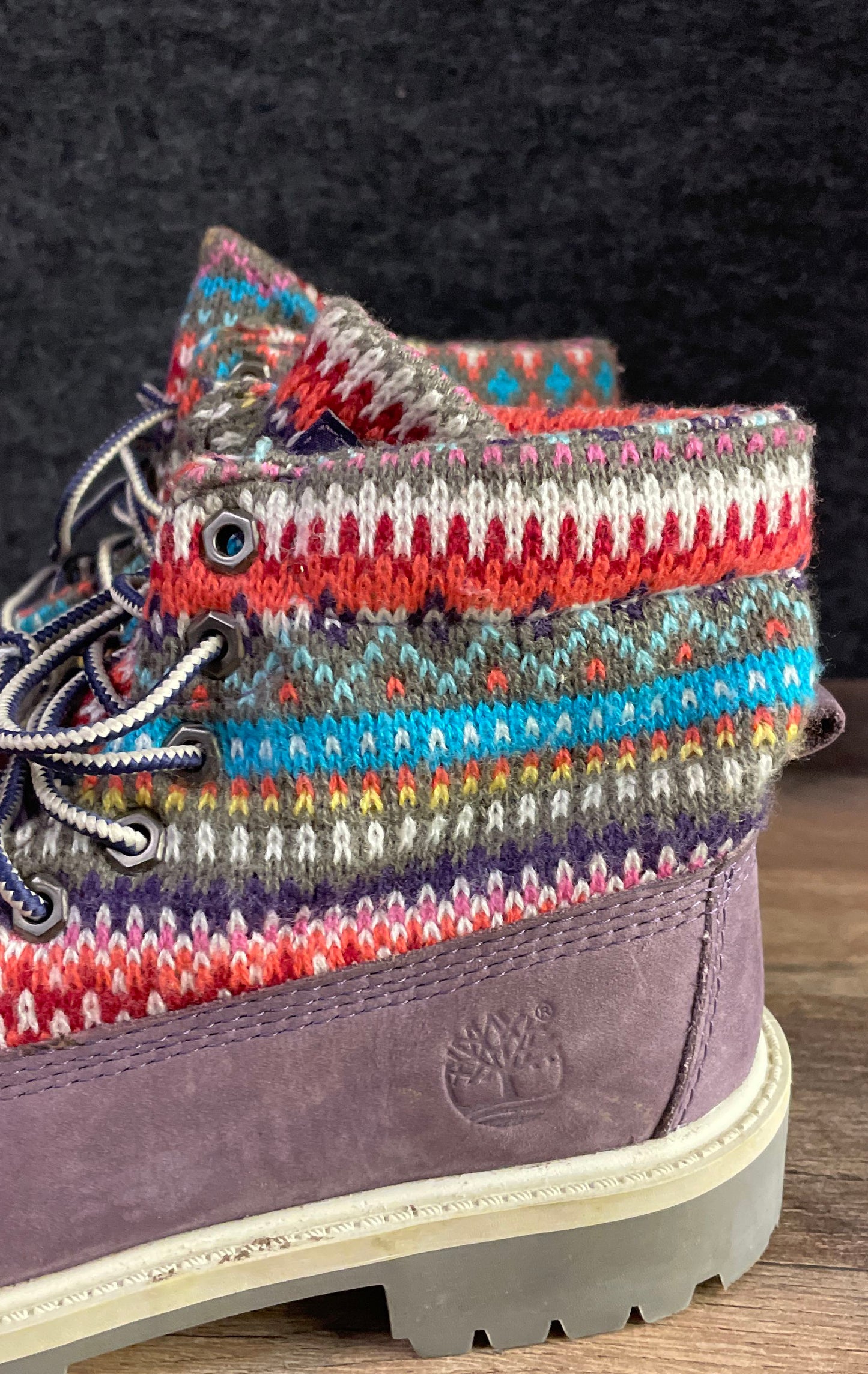 Timberland Roll-Top Sweater Collar Purple Nubuck Youth Boots Size 1.5