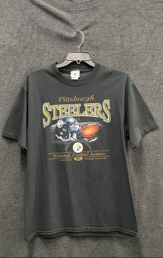 Vintage Y2K NFL Men's Pittsburgh Steelers Graphic T-Shirt Faded Black Sz L