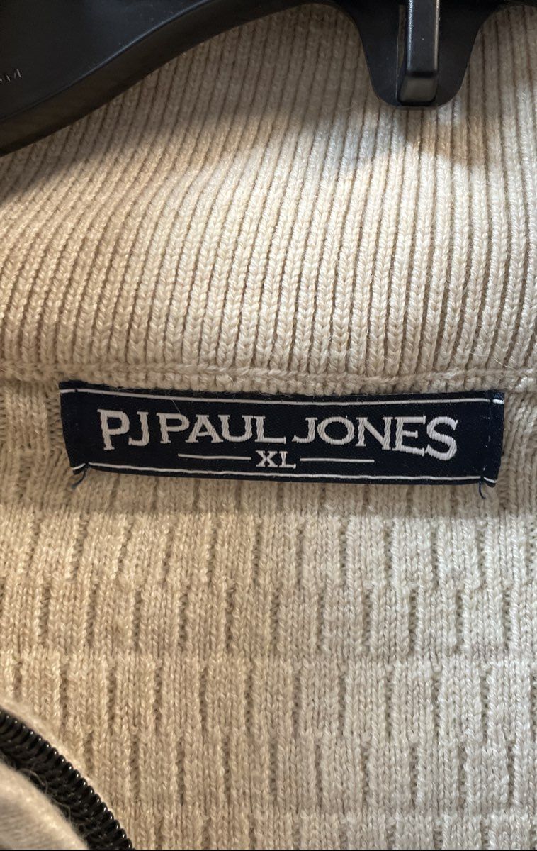 PJ Paul Jones Men's 1/4 Zip Pullover Sweater Beige Textured Waffle Knit Size XL