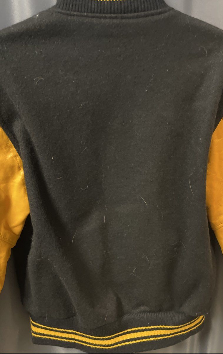 Vintage Kaye Bros Black Wool Yellow Leather Varsity Letterman Jacket Sz 36 38