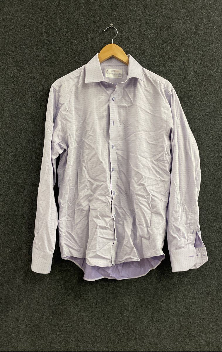Lorenzo Uomo Men's Purple Micro Diamond Pattern Button Down Shirt Sz 16 34/35
