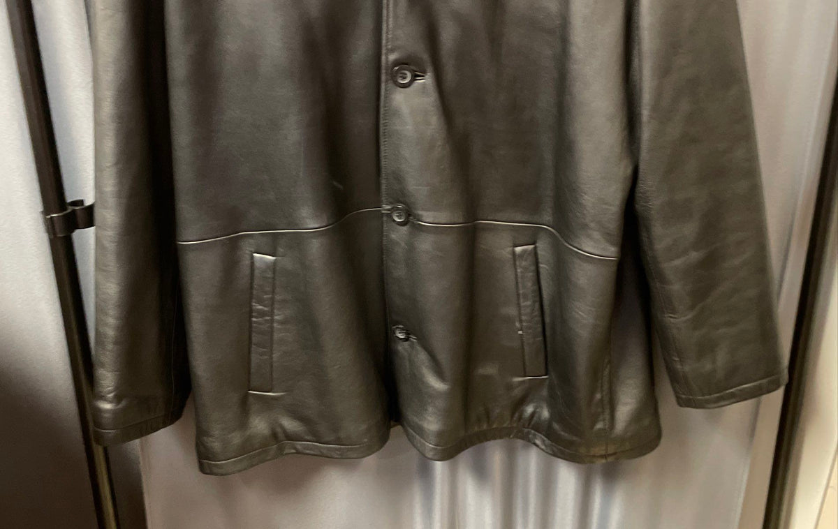 U.S. Polo Assn. Men's Black Genuine Leather Button Front Car Coat Sz XXL