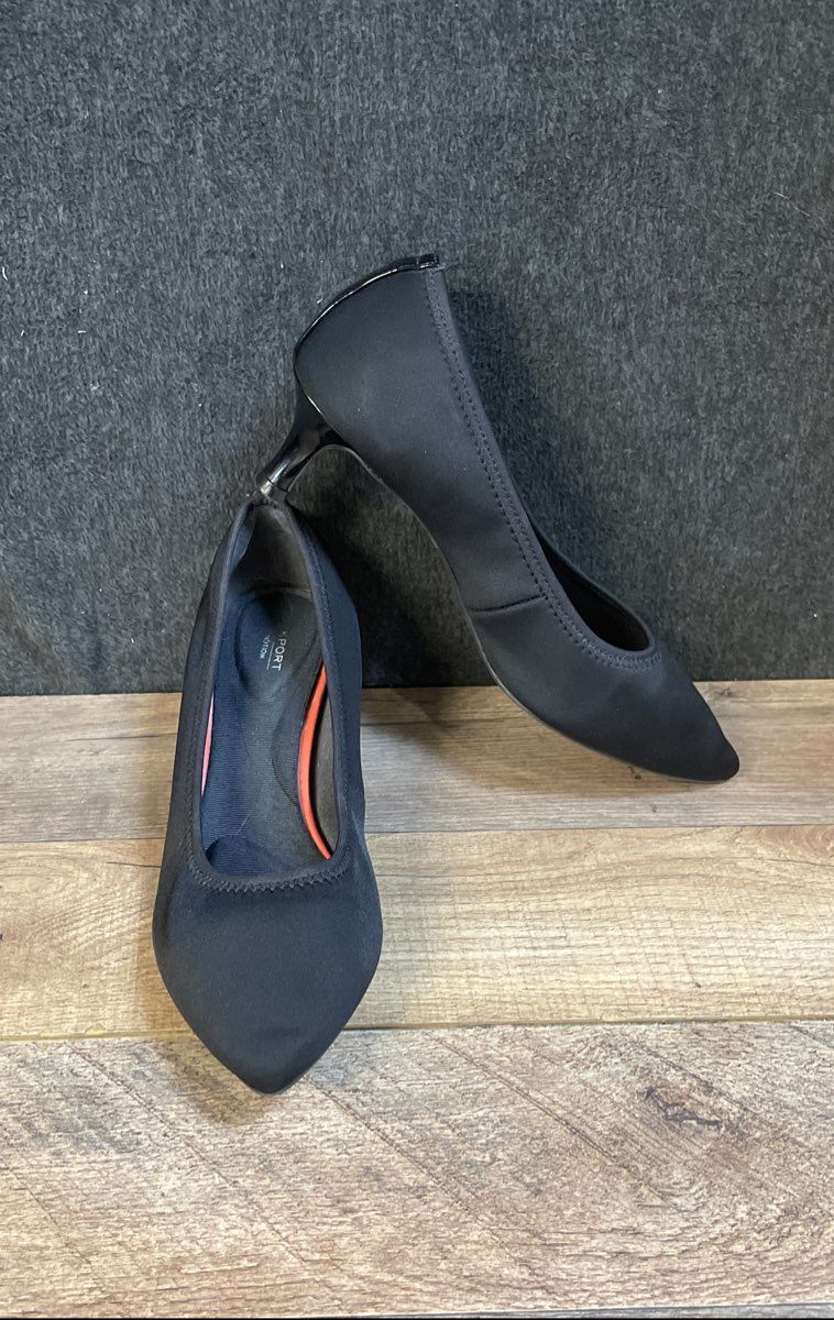 Rockport Total Motion Black Textile Pointed Toe Kitten Heel Pumps Size 7.5