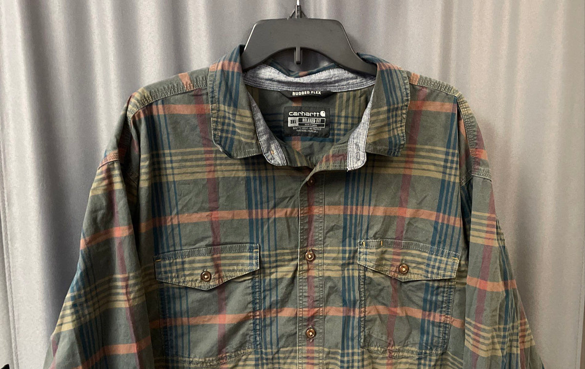 Carhartt Men's Green Plaid Rugged Flex Relaxed Fit Long Sleeve Shirt Sz 3XL