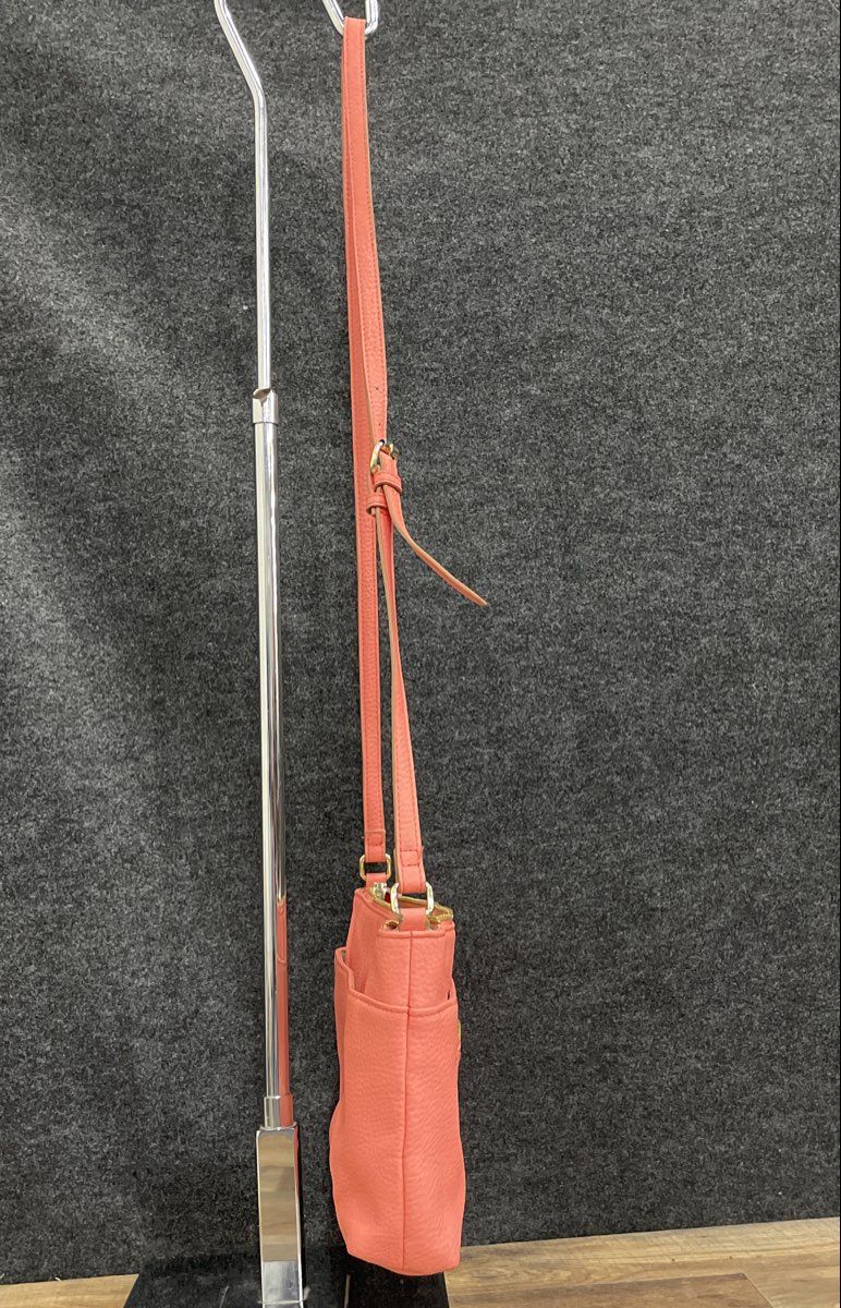Anne Klein Pink Pebbled Leather Crossbody Bag Purse Gold Hardware