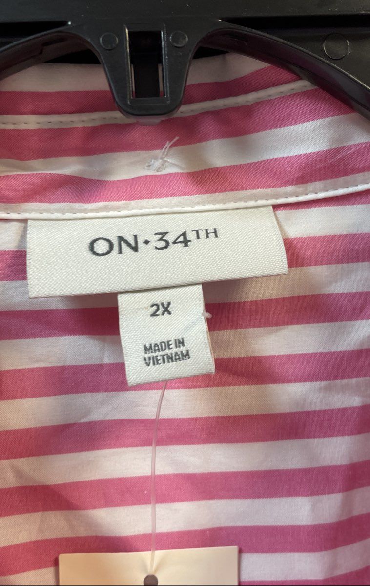 On 34th Women's Pink White Striped Button Down Cotton Shirt NWT Sz 2X