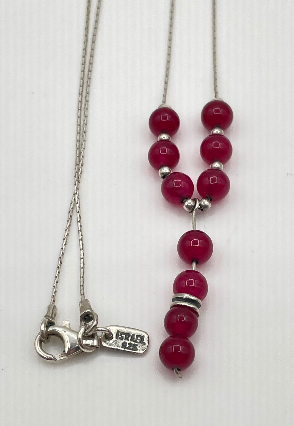 Didae 925 Sterling Silver Magenta Stone Bead Y-Necklace 14.8g