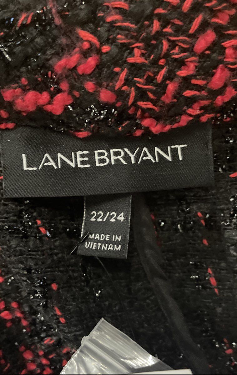 Lane Bryant Women's Black Red Plaid Tweed Metallic Sparkle Jacket Sz 22/24 NWT