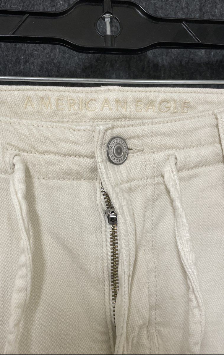 American Eagle Women's Wide Leg Pants Cream Drawstring Waist Stretch Sz 0
