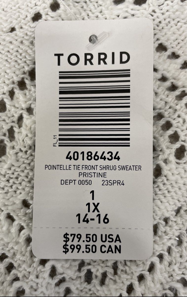 Torrid Women's Pristine Pointelle Tie Front Shrug Sweater White Sz 1X NWT