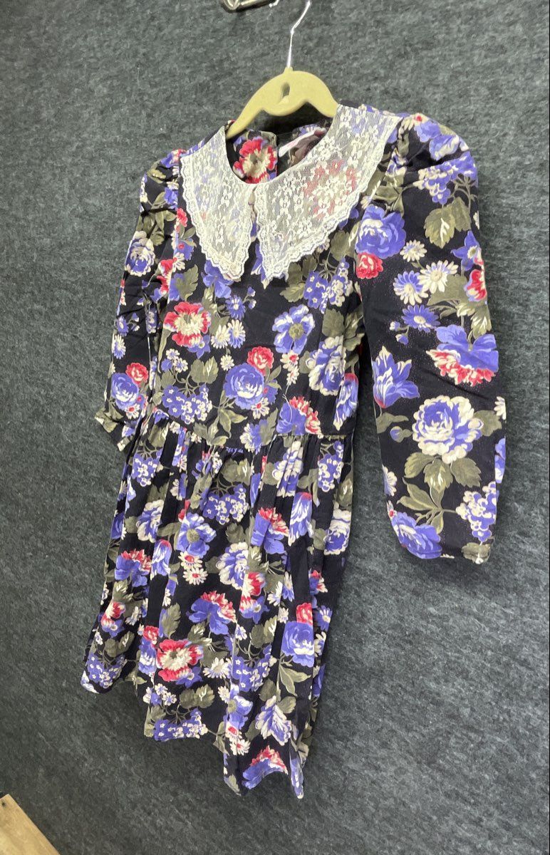 Vintage 90s Misty Rose Floral Lace Collar Prairie Dress Made in USA Girls Sz 12